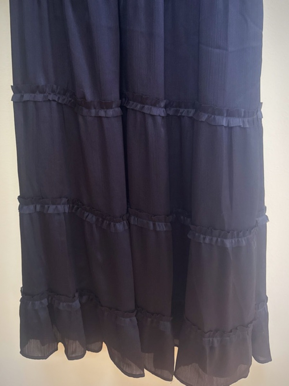 Plisse Satin Ruffle V-Neck Smocked Cuff Sleeve Tiered Maxi Dress - Picture 7 of 9